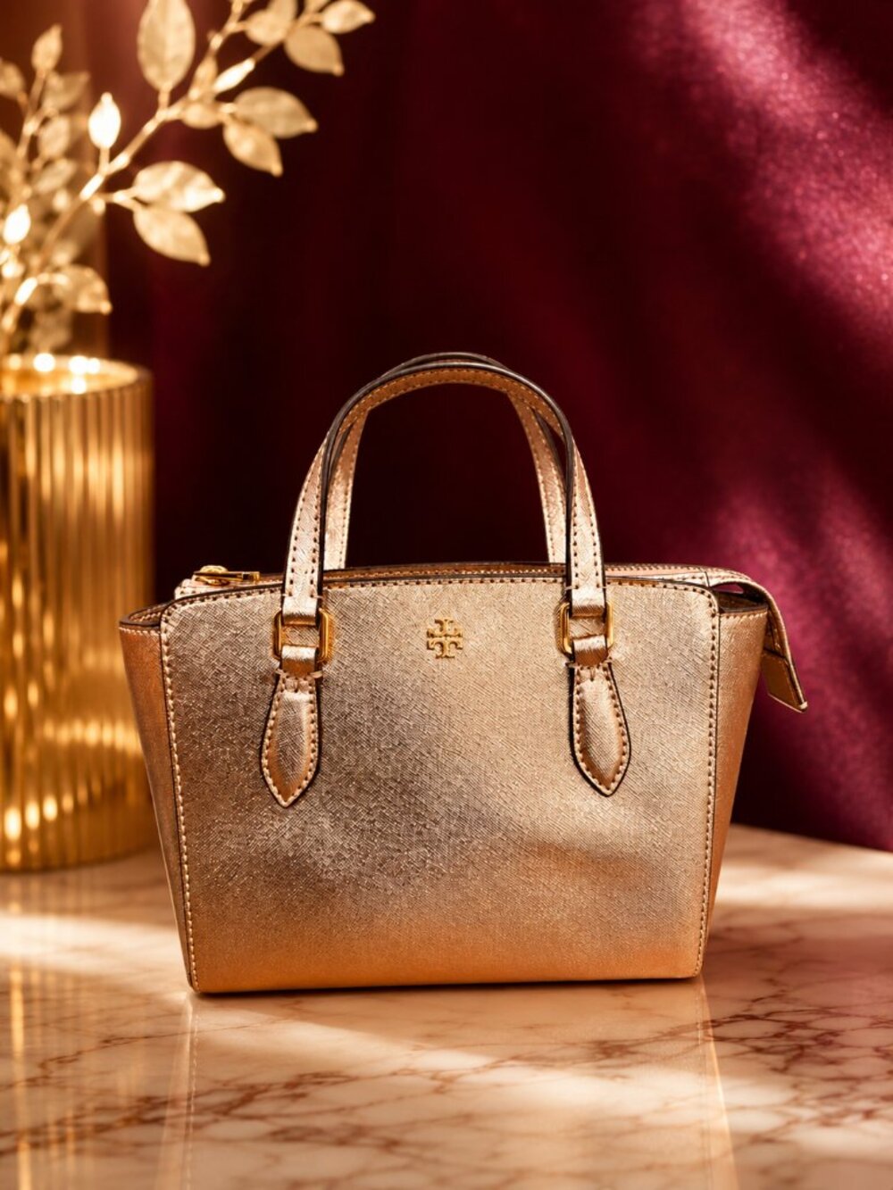 NWT Tory Burch Emerson Tote Metallic Rose Gold